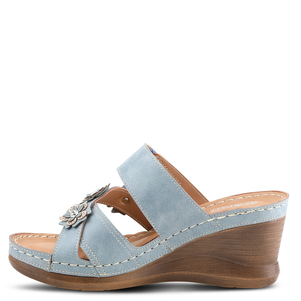 Ladies blue wedge discount sandals